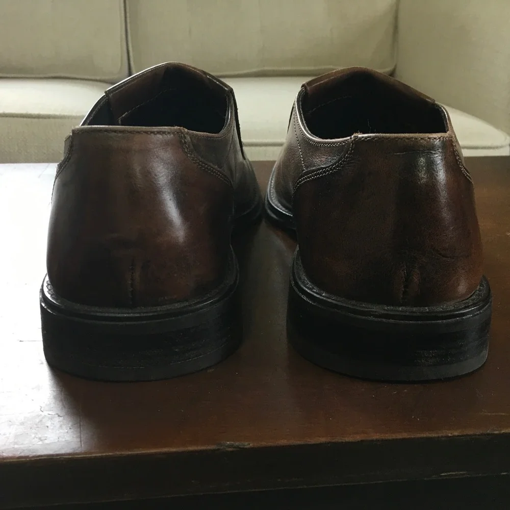 Stephan Bossi Mens Sz 10 Brown Leather Square Toe Slip On Loafers Dress Shoes